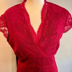 New York & Company Vibrant Red Lace Blouse Sz XL